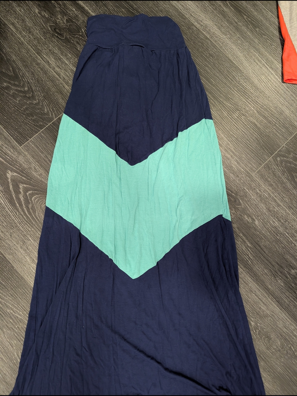 Women's Navy and Teal Chevron Maxi Skirt